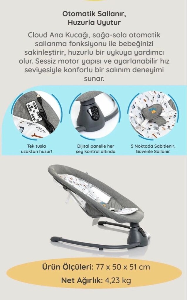 BABY PLUS CLOUD OTOMATİK SALINCAK ANA KUCAĞI - 5