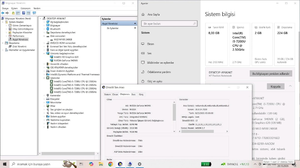 Orta Seviye Oyun Laptop - İ5 7.Nesil + 8 GB + 240 SSD + 2 GB Ekran K. - 4