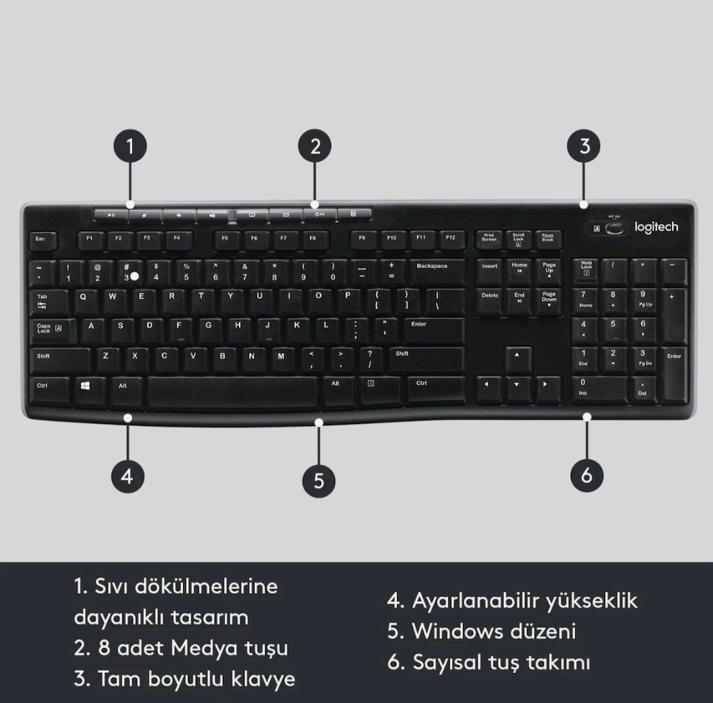 Logitech K270 Tam Boyutlu Kablosuz Türkçe Klavye - 6