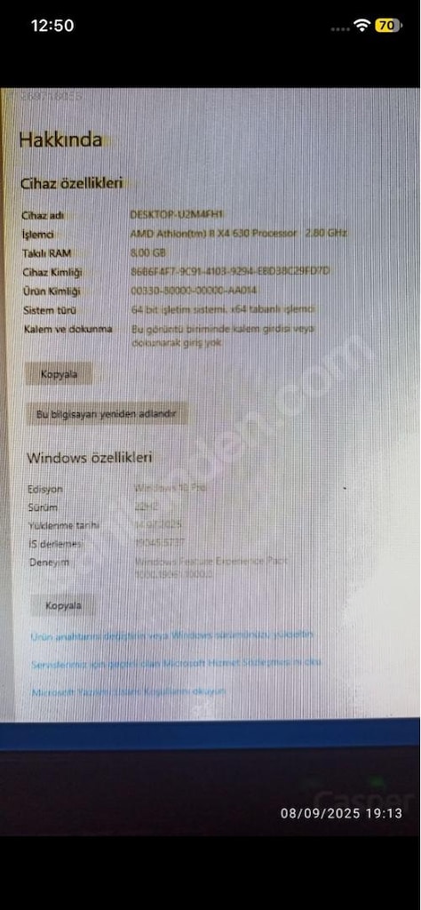 8GB RAM | AMD Athlon X4 | Windows 10 Pro Masaüstü Bilgisayar Seti - 6