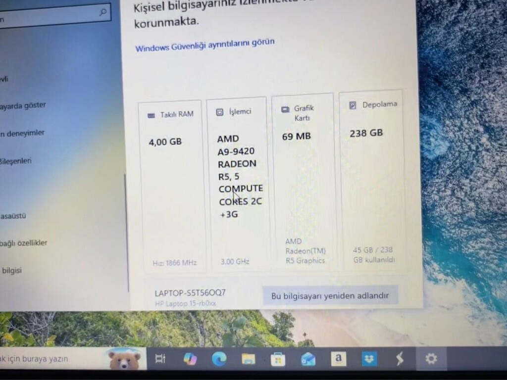 LAPTOP HP | AMD RYZEN A9 9420 İŞLEMCİ | 4 GB RAM | 256 GB SSD | Temiz - 10