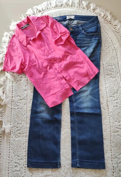 USPA Jean kot pantolon Taşlı gömlek Pembe Barbie