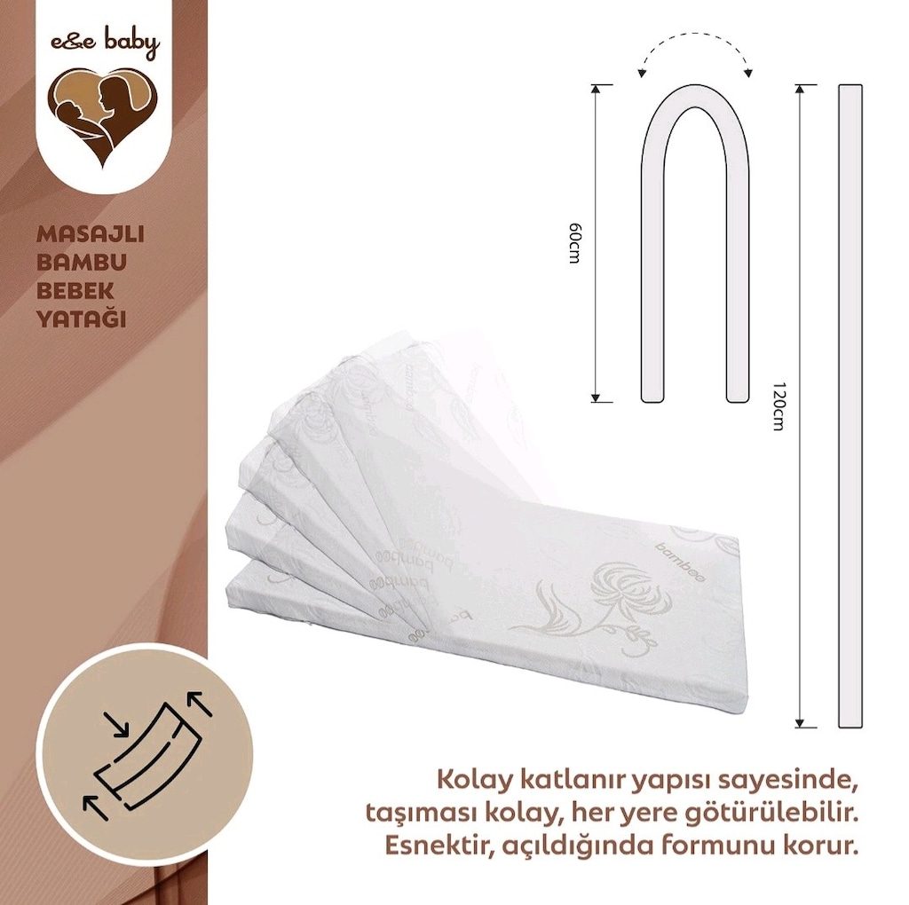 Başlık: E&E Baby Masajlı Bambu Bebek Yatağı (120x60 cm) - 8