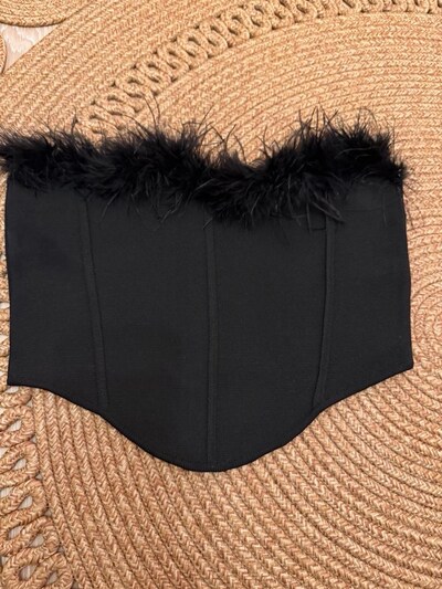 siyah tüylü straplez büstiyer bralet