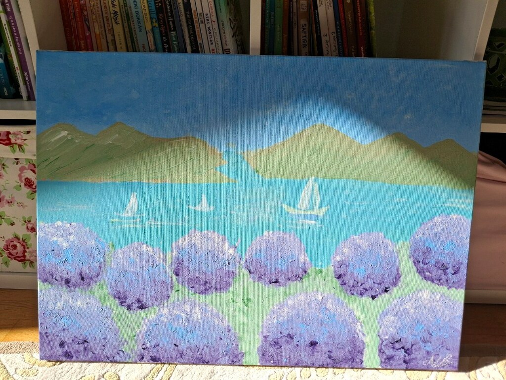 Lila ufkun şarkısı Tuval üzerine akrilik boya 50 x 70 cm - 3
