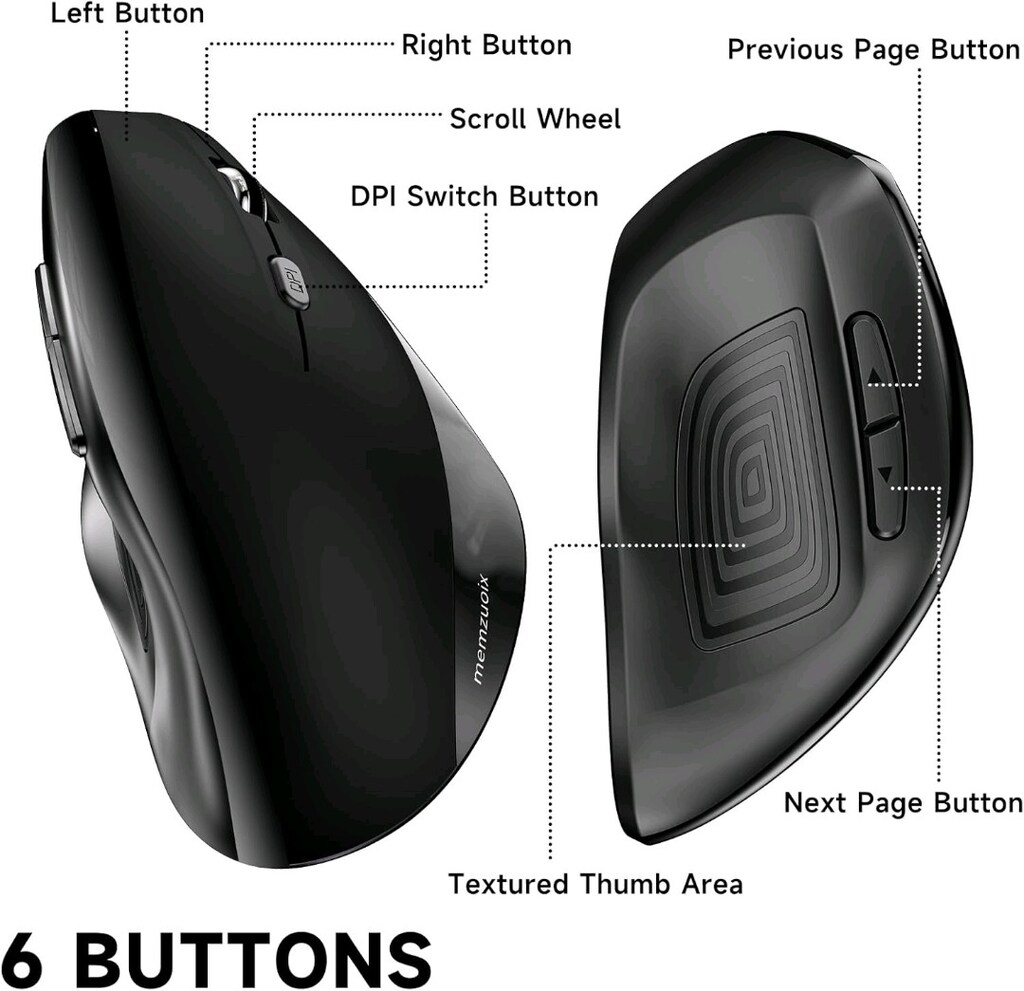 memzuoix Kablosuz Ergonomik Fare, Yükseltilmiş 2.4G Optik Akülü Farele - 5
