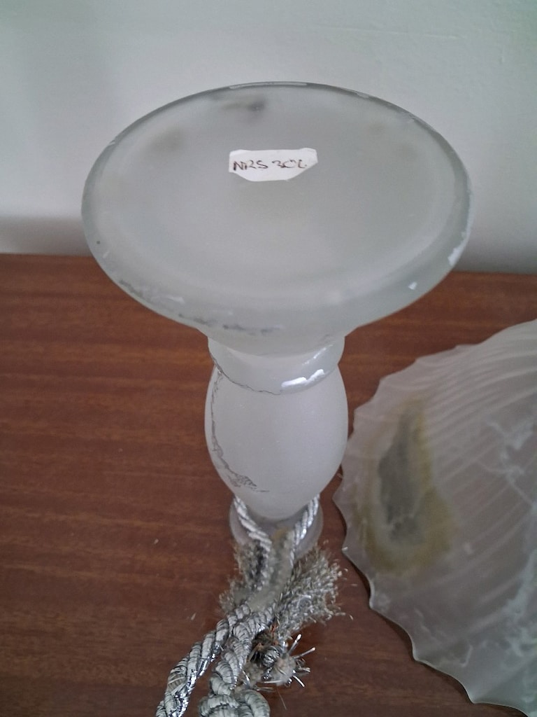 Antika Buzlu cam dekoratif Kase + 2 adet Şamdan Mumluk /Bostanlı-İZMİR - 13
