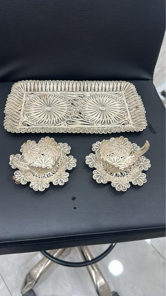 Gümüş kahve fincan seti.Tepsi.530 gram gümüş. Sadece 50.000 TL!
