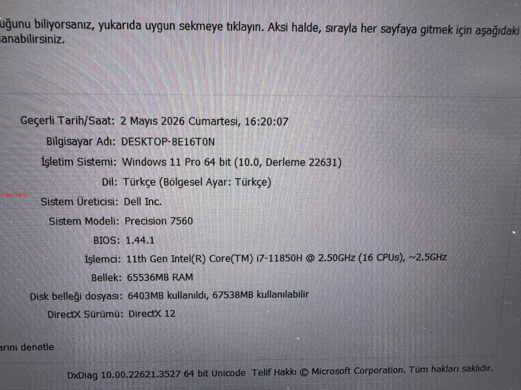 DELL İ7 11. NESİL 64 GB RAM 512 NVME QUADRO A3000 - 7