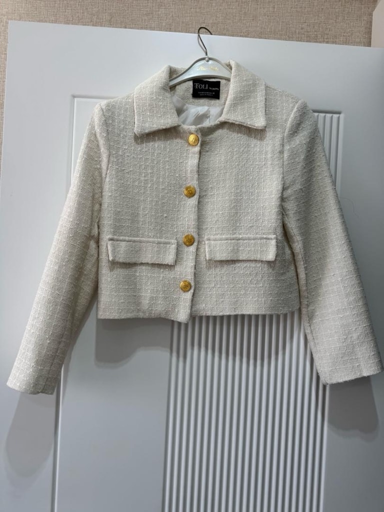 Ekru Tüvit ceket Gold Düğmeli / Chanel Model (M beden)