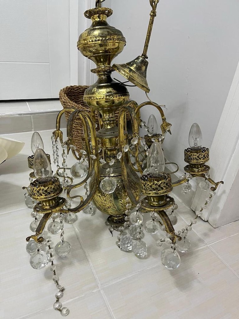 Vintage Ağır Pirinç Döküm Salon Avizeleri(2Adet Çanak+ 1Adet Kristal - 10