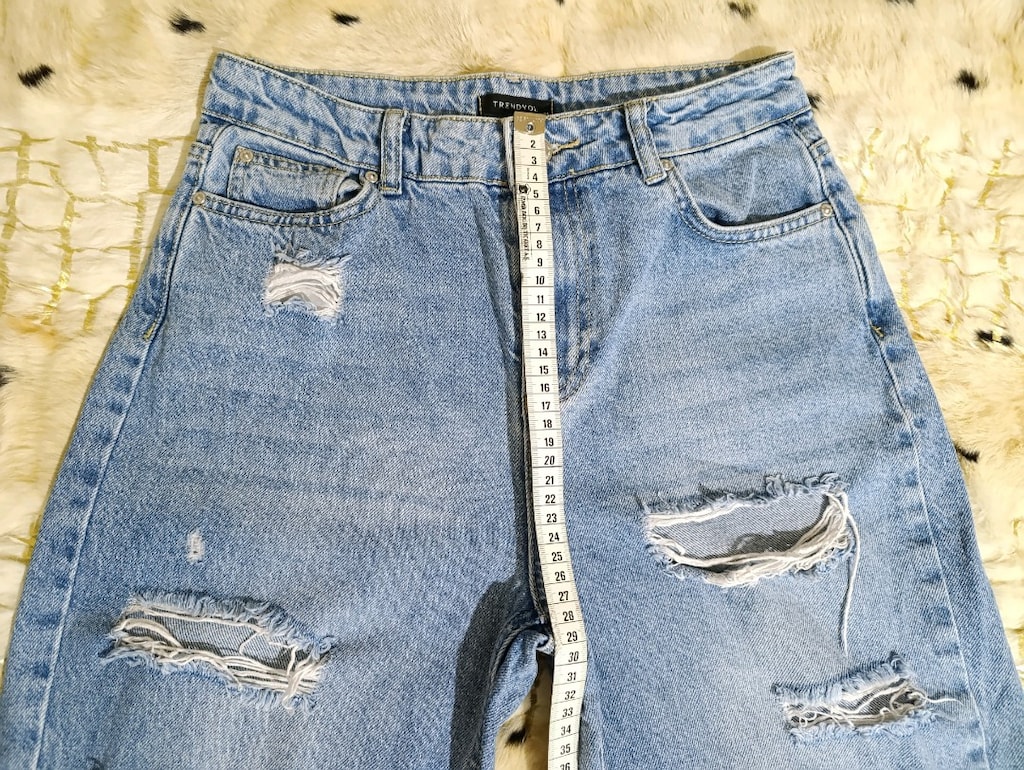 YIRTIK DETAYLI MAVİ KOT PANTOLON - 8