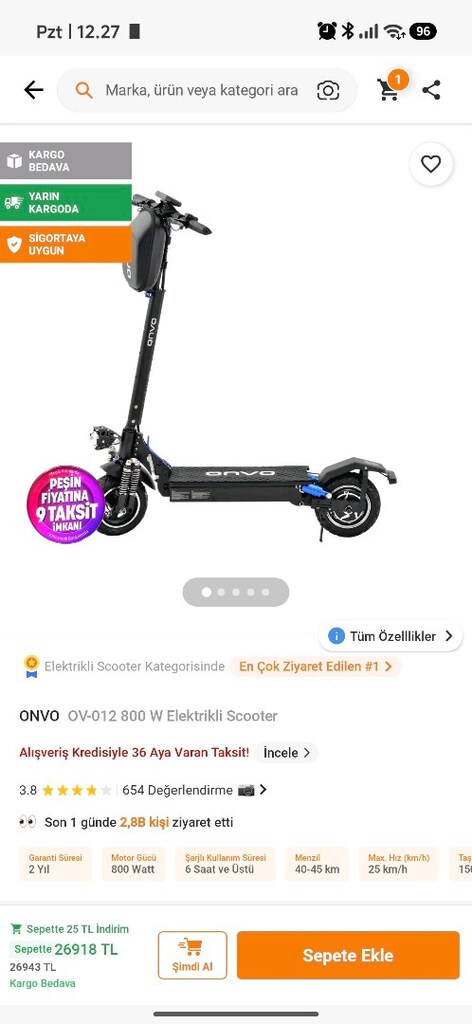 Elektrikli Scooter (ONVO marka) - 7