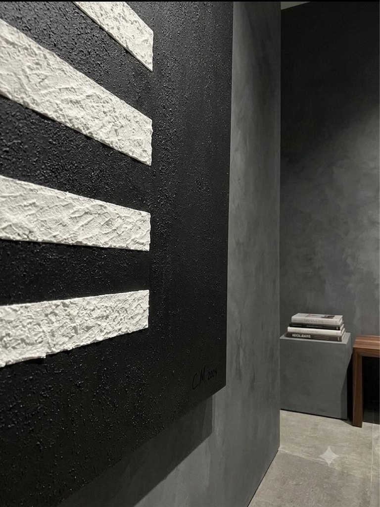 TABLO EL İŞÇİLİĞİ DOKULU KABARTMALI TEKNİK 70x100 SİYAH TABLO - 2