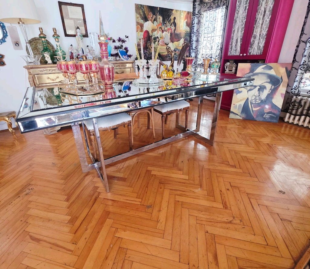 2.10 Metre Krom Ayaklı Komple Ayna Yemek Masası - 3