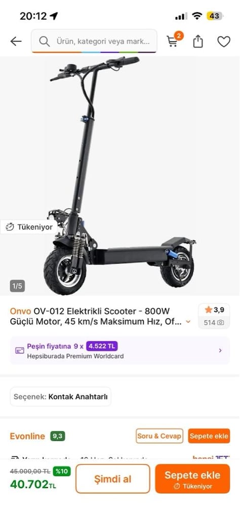 ACİL! 1.5 YIL GARANTİLİ 0Km SADECE PAKETİ AÇILMIŞ ONVO SCOOTER - 6