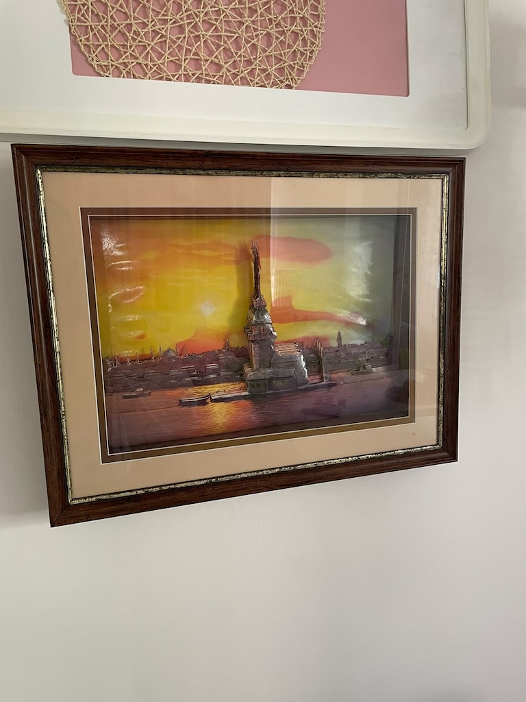 El Yapımı 3 Boyutlu Kağıt Rölyef Kız Kulesi Camlı Tablo (50x60 cm) - 2