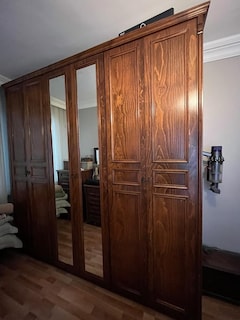 6 kapılı gizli çekmeceli çok kullanışlı ceviz kaplamalı gardrop MDF - 5
