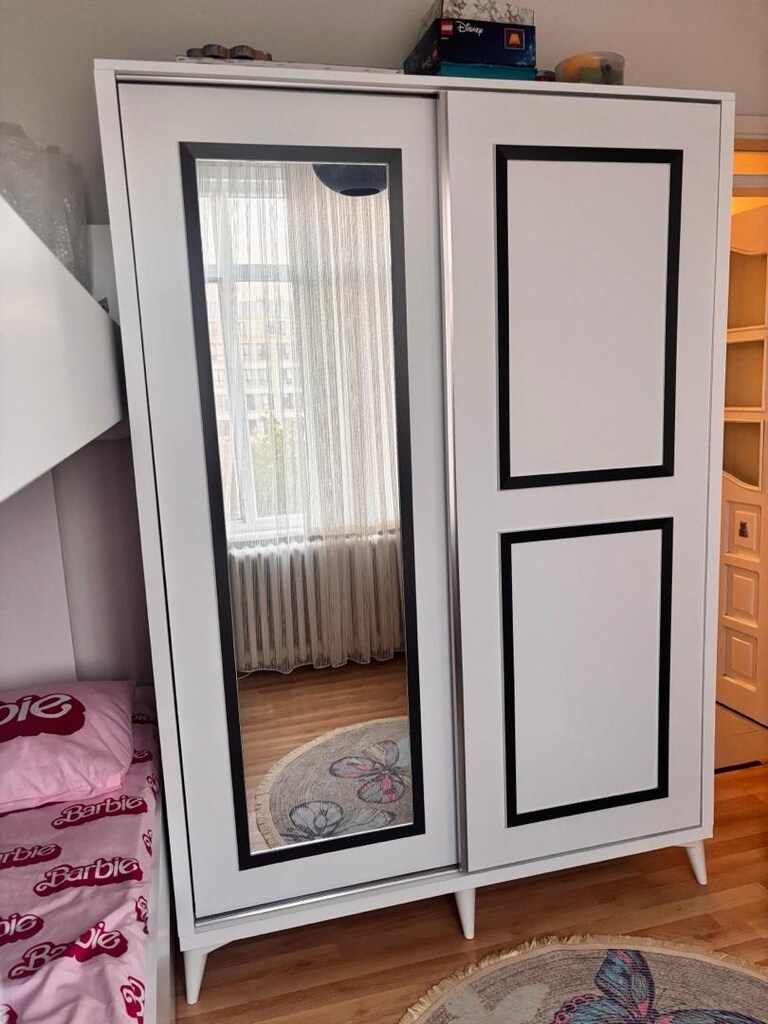 vivense çift çekmeceli sürgülü raflı mdf gardırop - 2