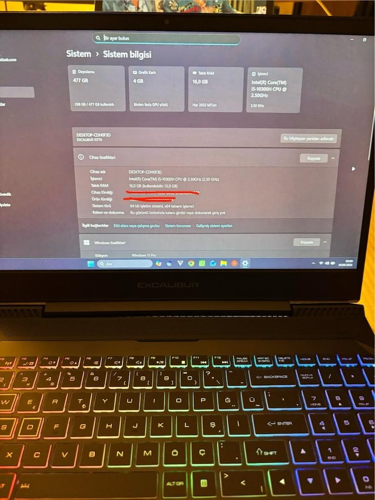 TEMİZ G770 | i5-10300H | GTX 1050 Ti 4GB | 16GB RAM | 512GB SSD | 15.6 - 5