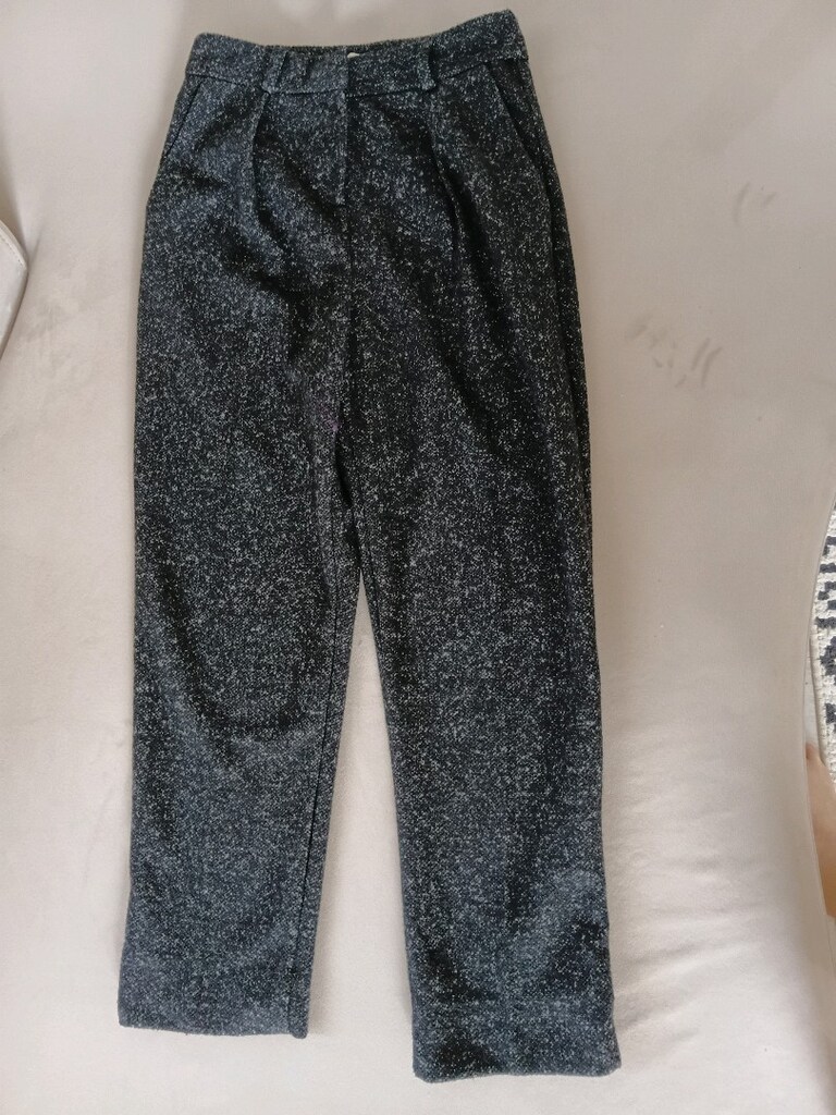 Qu Zu siuah desenli kumaş pantolon