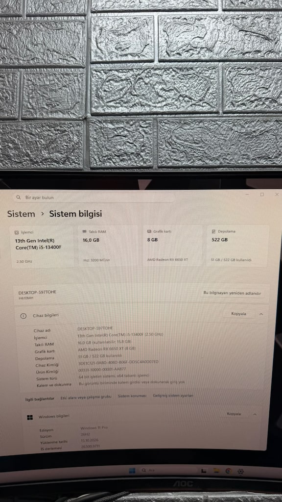 " TEMİZ " i5 13400F / RX 6650XT 8GB / 16GB RAM - SİSTEM - 6