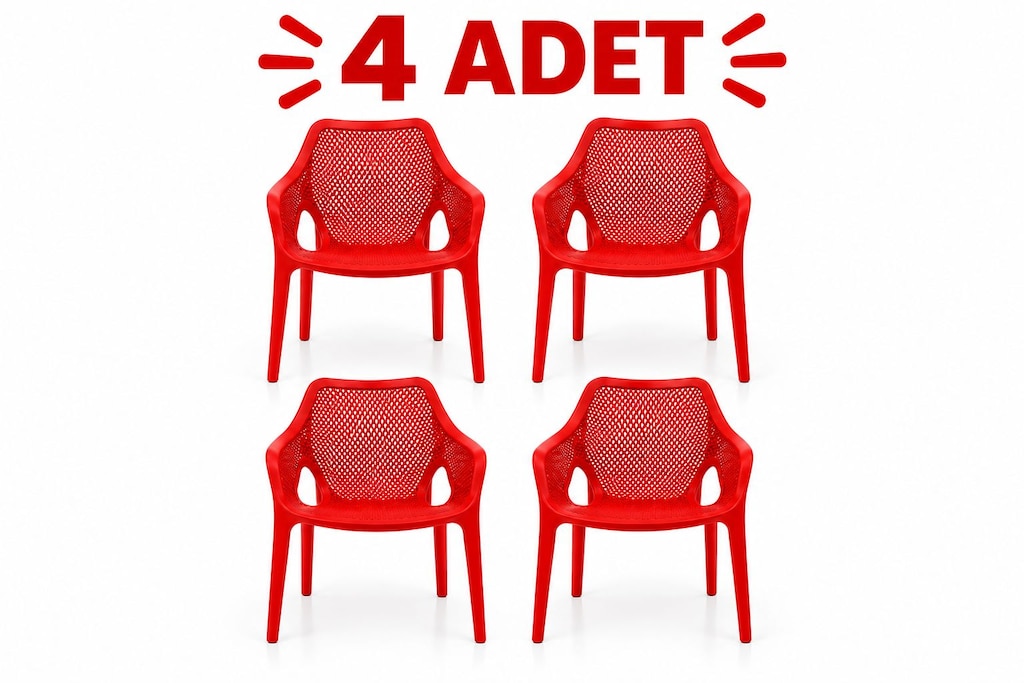 CAFE RESTORAN BALKON DIŞMEKAN 4 ADET KIRMIZI PLASTİK SANDALYE