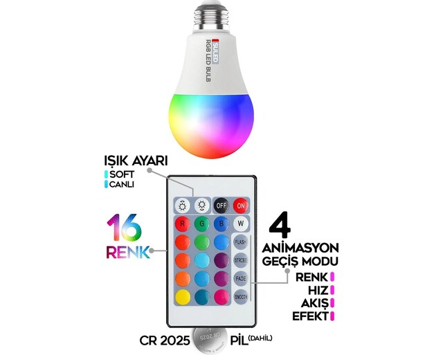 4 ADET Suled Rgb Led Kumandalı Lamba
