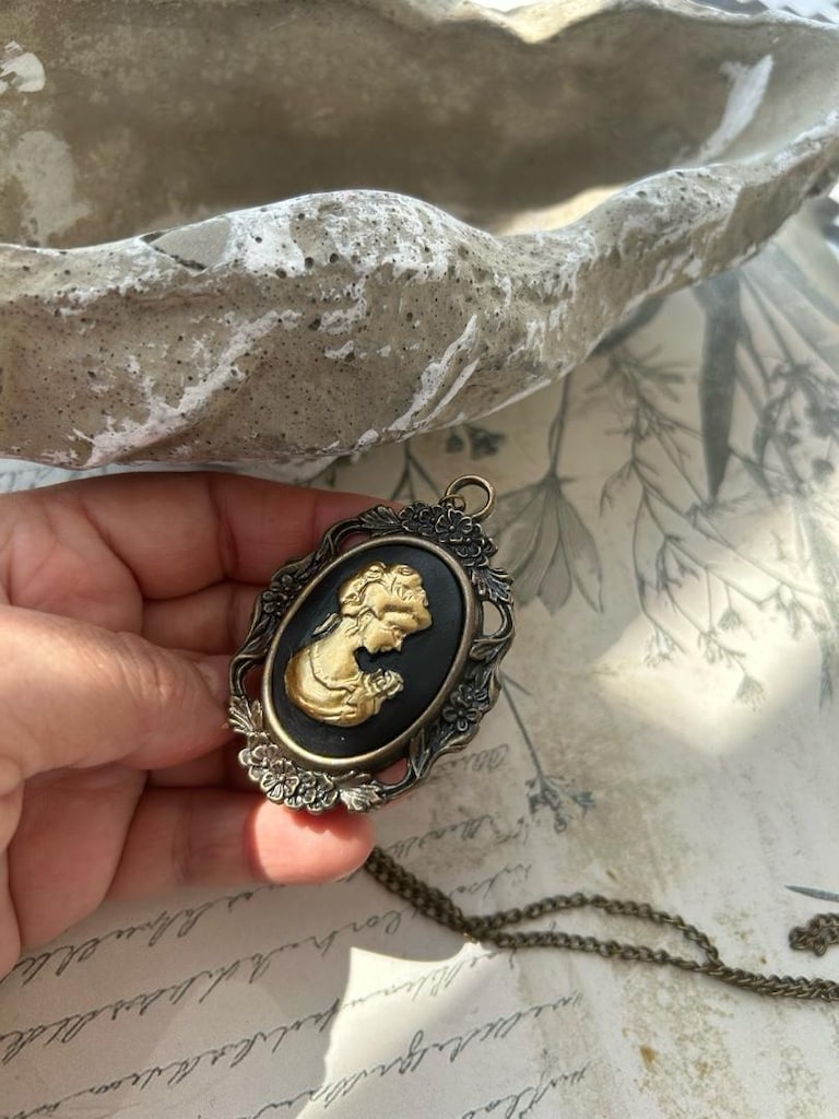 siyah altın Vintage Cameo takı seti - 3