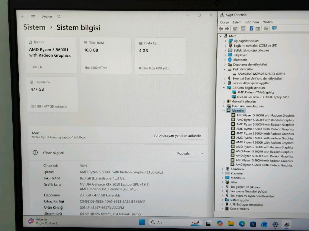 HP VİCTUS RTX 3050 RYZEN 5600H 16GB RAM OYUNCU LAPTOP - 4