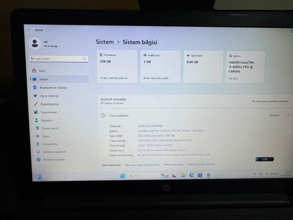 HP i5 8.Nesil 8/256 MX110 - 4