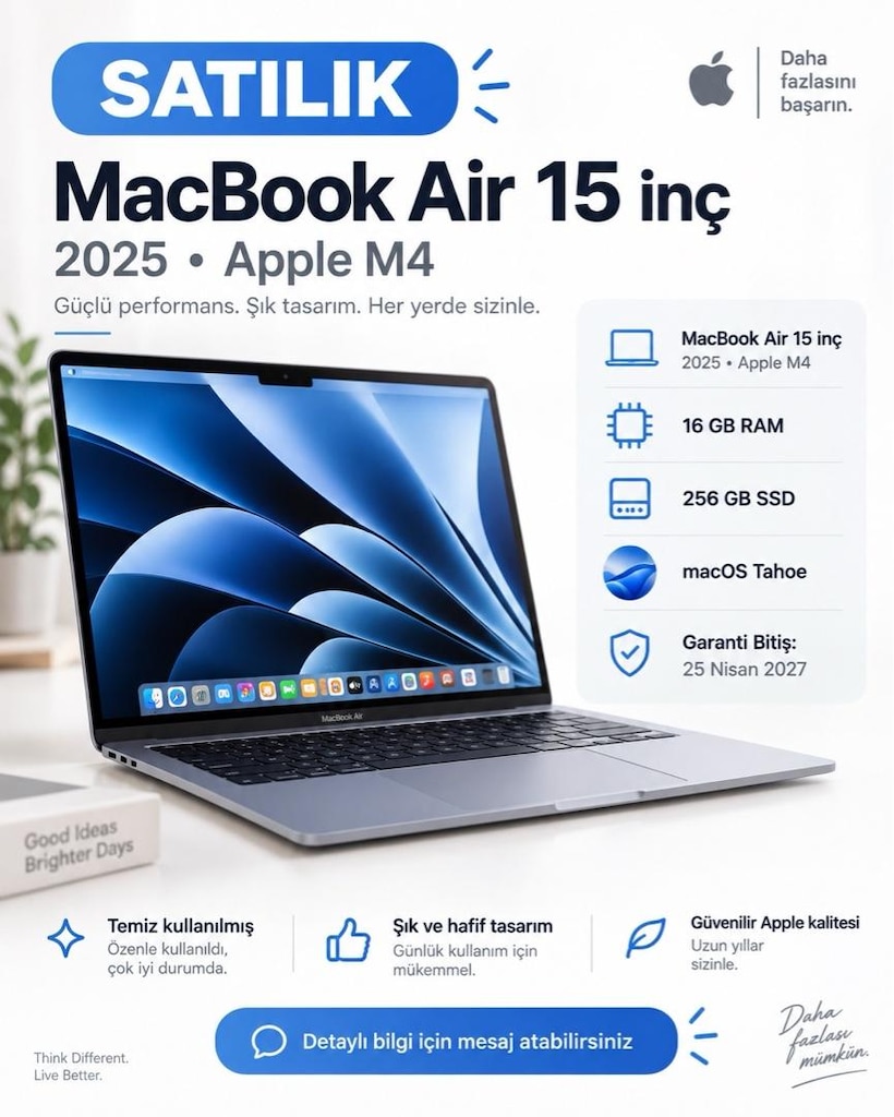 MacBook Air M4 15.3” 16GB RAM 256GB SSD – Çok Temiz - 2