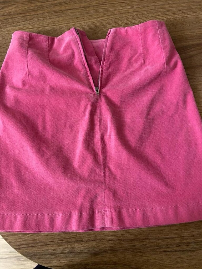 pembe ince kadife mini diz üstü etek - 3