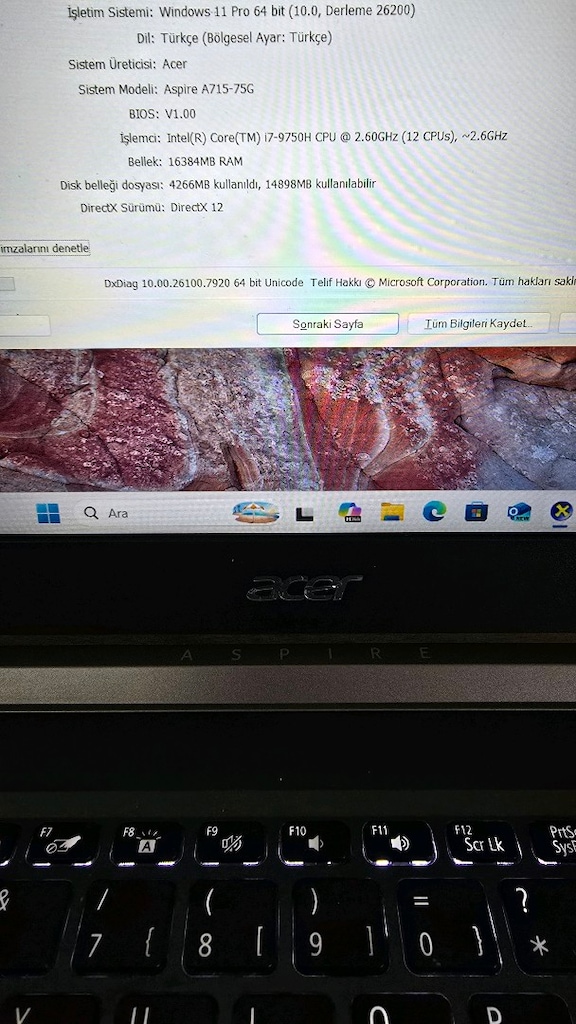 ACER ASPİRE7 GAMİNG LAPTOP/İ7 9.GEN/1650 EKRAN/16 GB RAM/512 GB M2 - 3