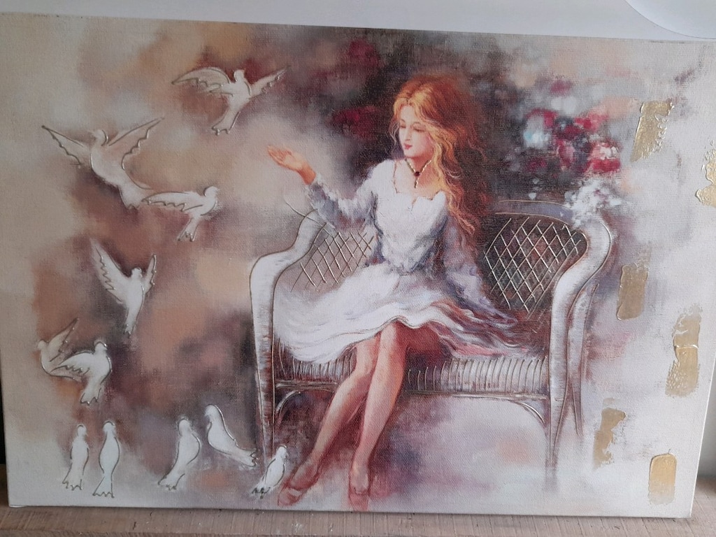 Dekoratif Tablo Kuşlara Fısıldayan Kız Tablosu 90×60 Ölçülerinde - 2