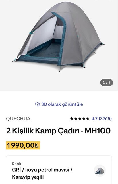 Decathlon 2 Kişilik MH100 Çadır