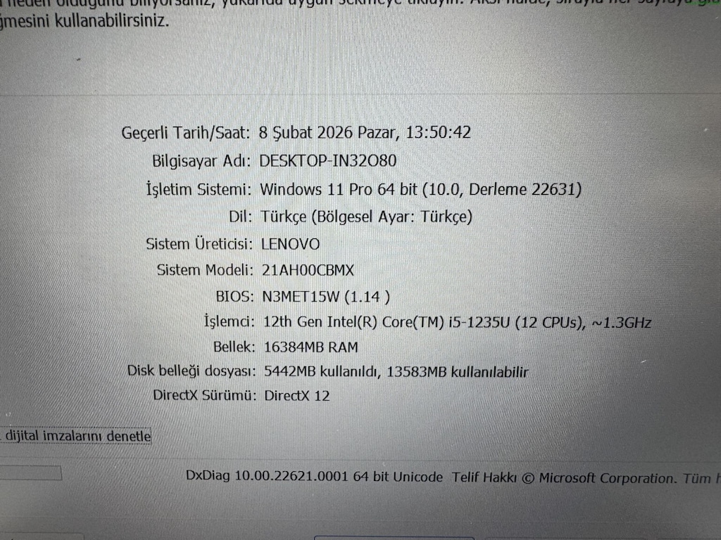THİNKPAD T14 İ5 12. NESİL 16 GB RAM 256 NVME - 7