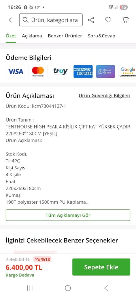4 kişilik büyük aile çadırı - 5