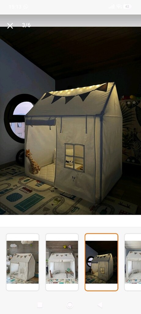 casamio ışıklı oyun evi çocuk çadırı minder ve yastıklar var bej sıfır - 3
