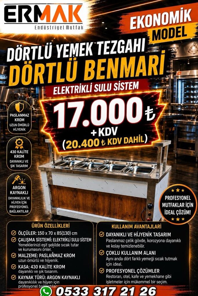 EKONOMİK MODEL DÖRTLÜ BENMARİ –150CM ELEKTRİKLİ SULU - 2