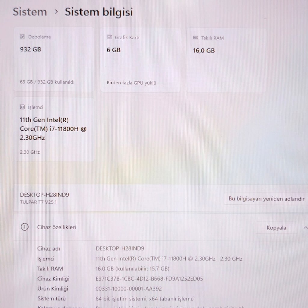 MONSTER T7 / RTX3060 / 300 HZ / 130W / 16 RAM / 1 TB SSD / İ7 İŞLEMCİ - 9