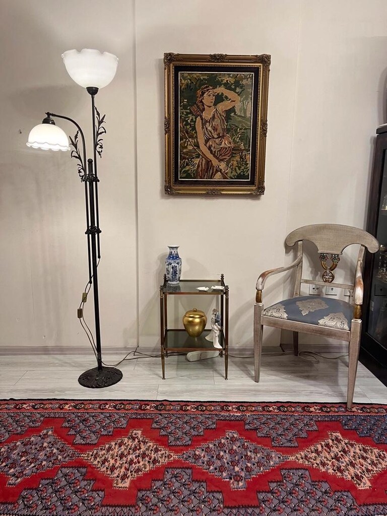 Opal Camlı Asansörlü Bronz Lambader - 8