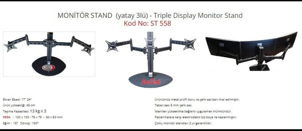 Serend 3 lü Monitör Standı