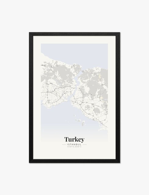 İstanbul Minimal Harita Tablosu - Gri & Beyaz Şehir Haritası 40x60cm