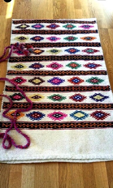 Antika el dokuma yün tek göz yöresl heybe çuval kilim