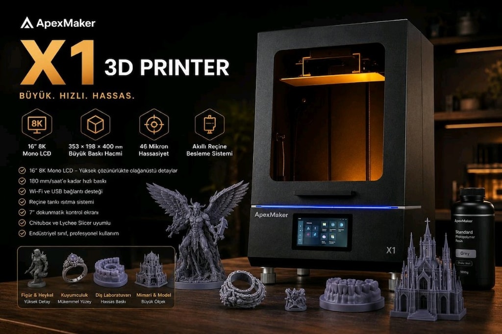 Apex Maker X1 Endüstriyel 8K Reçine 3D Yazıcı (Sıfır) - 4
