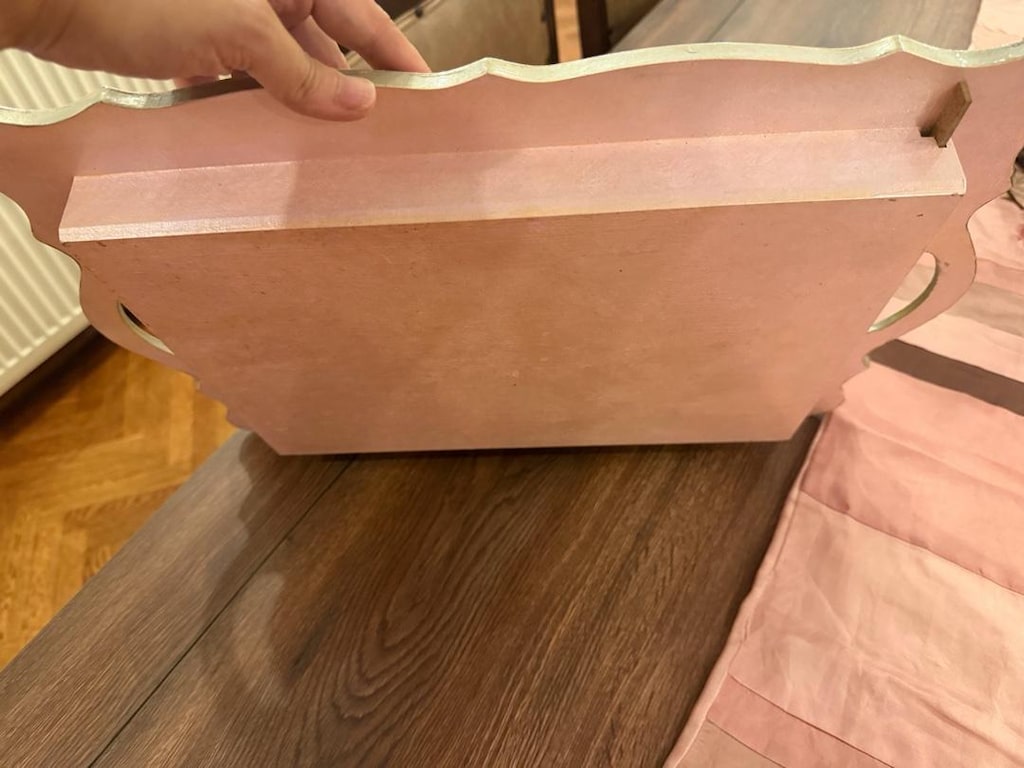 Vintage El Boyaması Görünümlü 3D Gül Desenli Dekoratif Ahşap Tepsi - 3