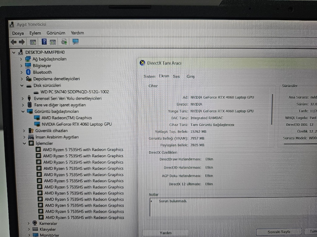 ASUS TUF+ RYZEN 5 7535HS+ 16 GB RAM + RTX 4060 8 GB+ KUTULU - 10