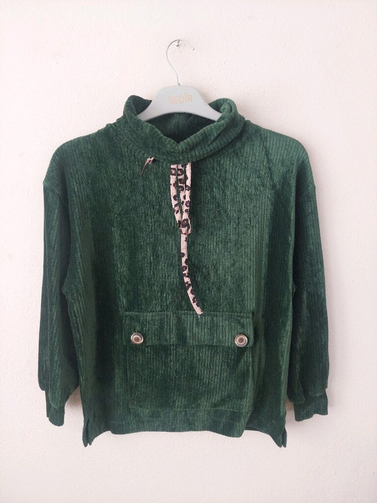 Zümrüt Yeşili Fitilli Kadife sweatshirt -bluz - 6