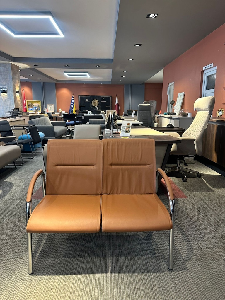 KLAS OFİS ÜSKÜDAR KAHVERENGİ DERİ 2 KİŞİLİK BEKLEME KOLTUĞU